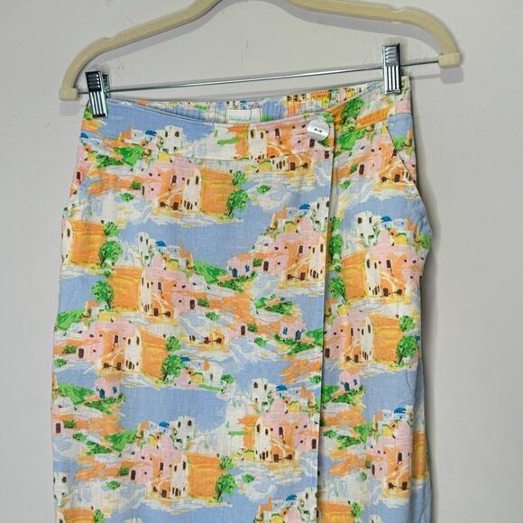 🍁 Cynthia Rowley Linen Blend Novelty Coastal Vacation Print True Wrap Midi Skirt - Picture 4 of 13